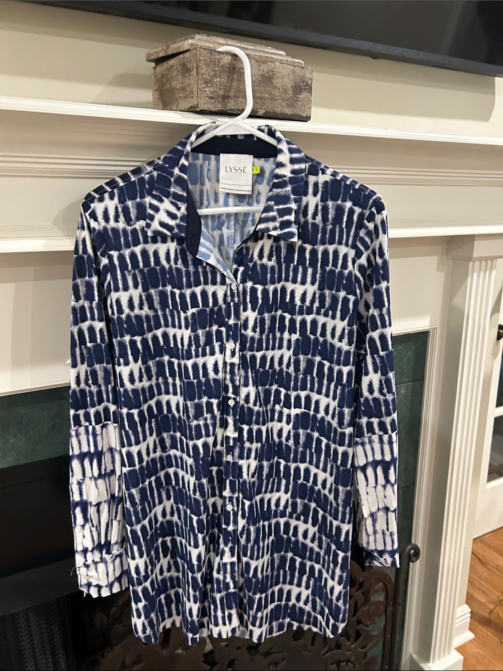 Lysse Navy and White Abstract Grid Shirt Tunic